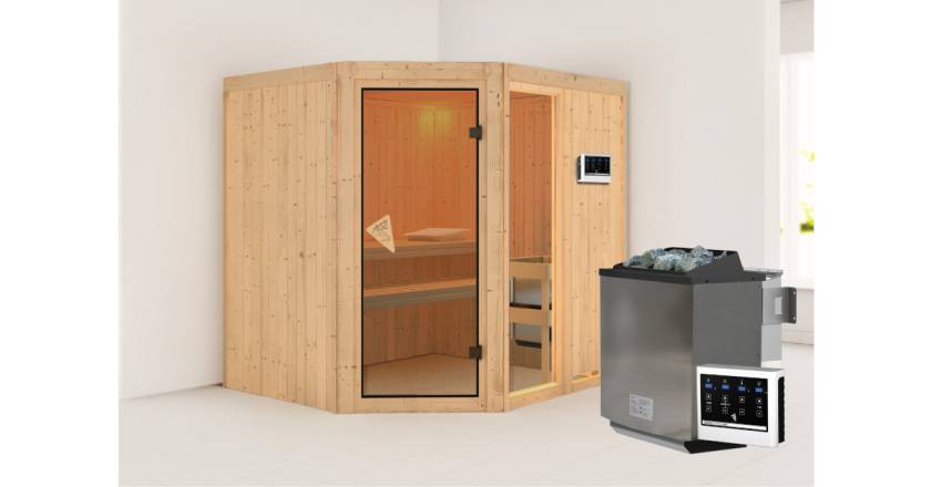 Karibu Sauna Fiona 2 + 9kW BIO-Kombiofen mit ext. Steuerung Easy