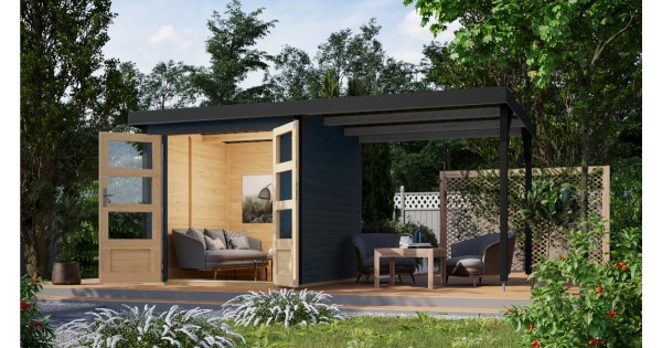 Karibu Hybrid-Gartenhaus Jupiter C mit Anbau Anthrazit 209x213cm