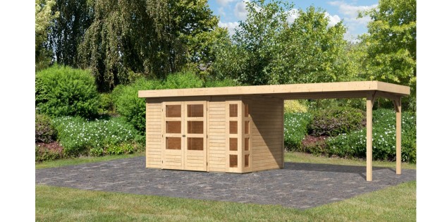 Karibu 19mm Gartenhaus Kerko 4 mit Anbau 2,80m unbehandelt