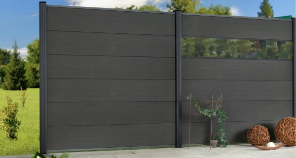 WPC XL Zaun Sichtschutzzaun System Steckzaun Gartenzaun steingrau 180 x 183 cm