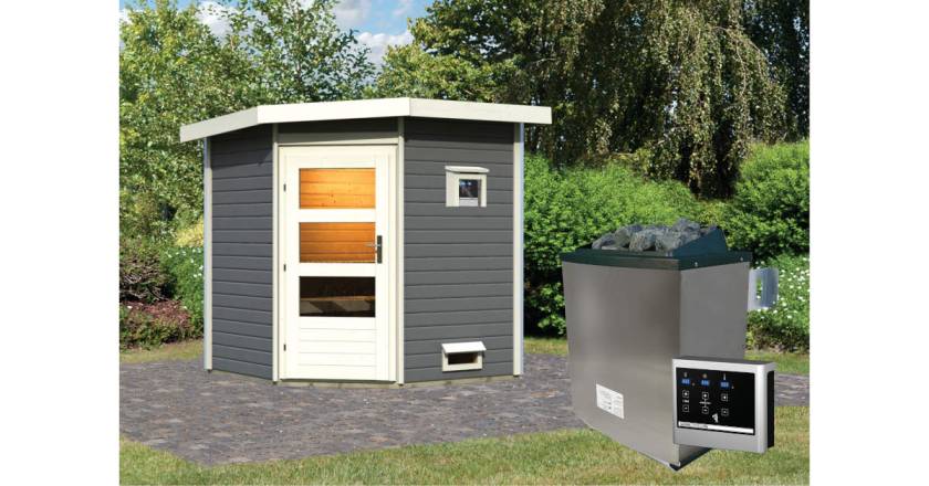 Karibu Sauna Pekka Terragrau +9 kW Saunaofen mit ext. Steuerung Easy