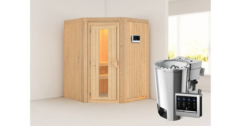 Karibu Sauna Nanja + 3,6kW Plug&Play BIO-Kombiofen mit ext. Steuerung Easy