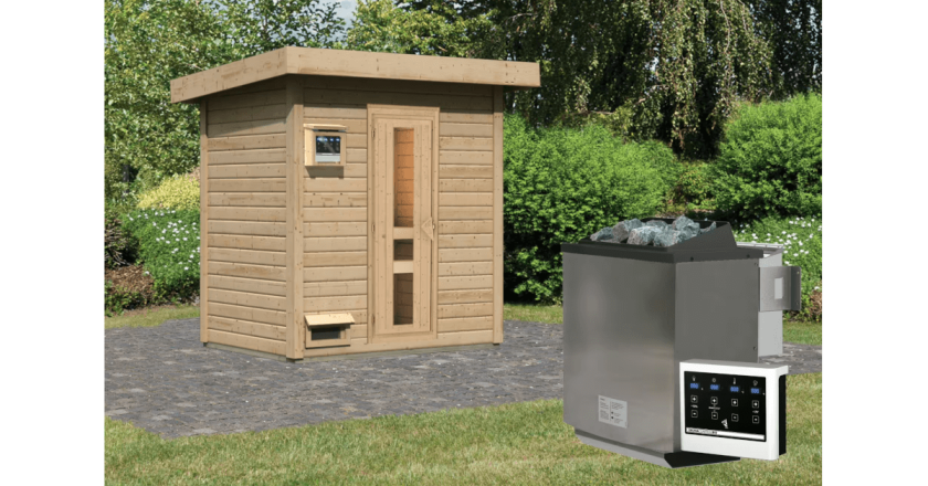Karibu Sauna Hytti 1 naturbelassen mit 9 kW Bio-Ofen mit externer Steuerung
