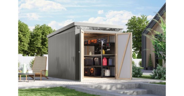 Karibu Metallhaus Iridium 2,5 Graualuminium 207 x 292 cm