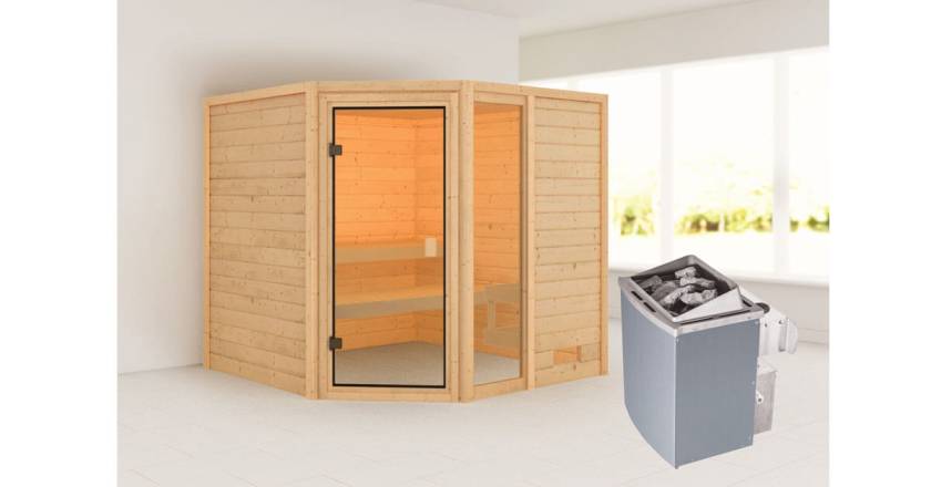 Karibu Sauna Tabea + 9kW Saunaofen mit integrierter Steuerung