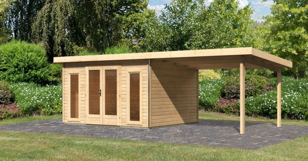 Karibu Gartenhaus Radeburg 2 mit 3,3m Anbau unbehandelt 38mm