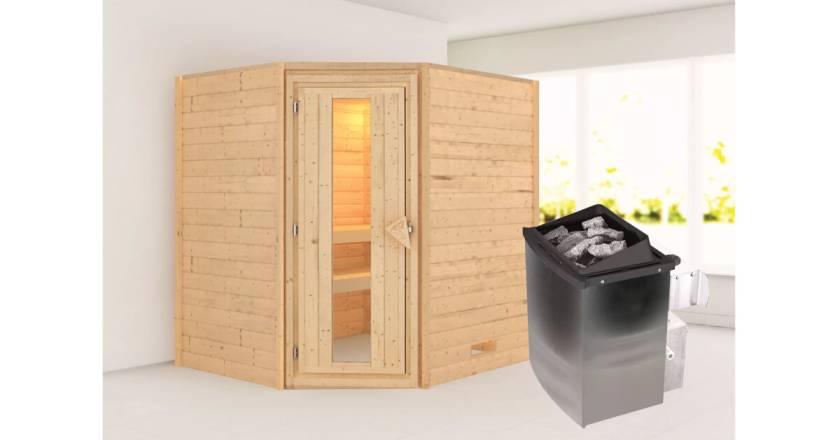 Karibu Sauna Mia + 9kW Saunaofen mit integrierter Steuerung