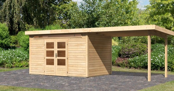 Karibu Gartenhaus 28mm Kandern 7 mit Anbau 3,20m unbehandelt