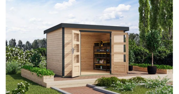 Karibu Hybrid Gartenhaus Jupiter 4 A 19 mm Blockbohlenhaus 299x214 cm unbehandelt