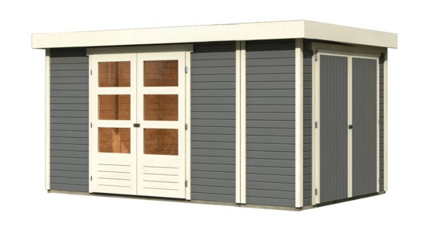 Karibu 19mm Gartenhaus Retola 6 terragrau mit Anbauschrank