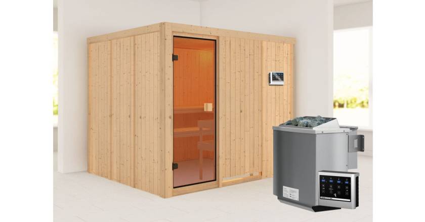 Karibu Sauna Nybro + 4,5kW BIO-Kombiofen mit ext. Steuerung Easy