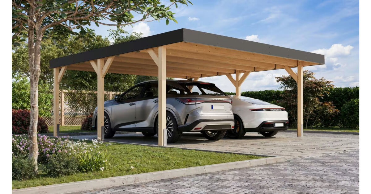 Karibu Doppelcarport Leimholz 1 naturbelassen