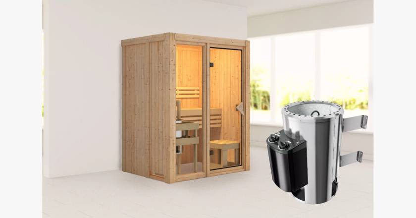 Karibu Sauna Avari 1 mit 3,6kW Plug&Play Ofen integrierte Steuerung