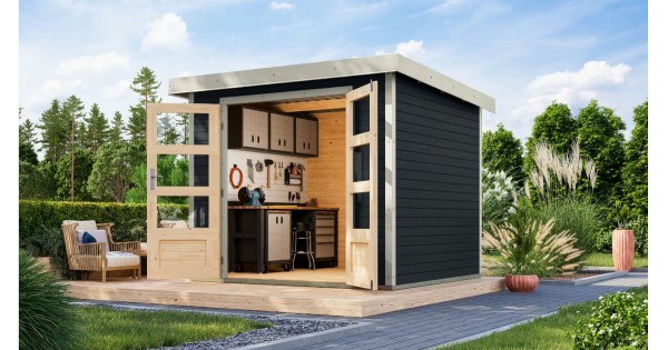 Karibu Hybrid Gartenhaus Jupiter 3 C 19 mm Blockbohlenhaus 234x209 cm anthrazit