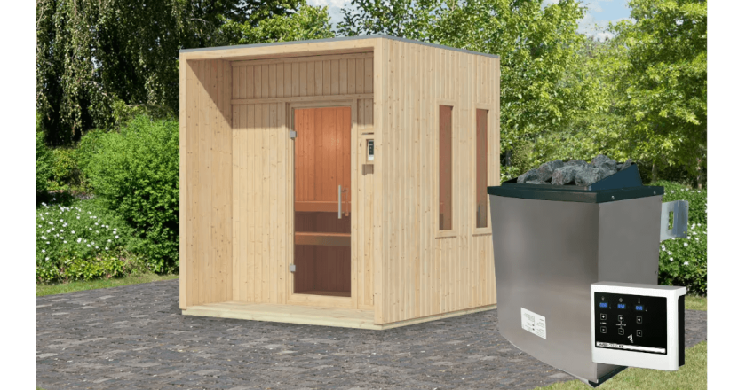 Karibu Sauna Arcadia mit 9 Kw Ofen in zwei Farben erhältlich