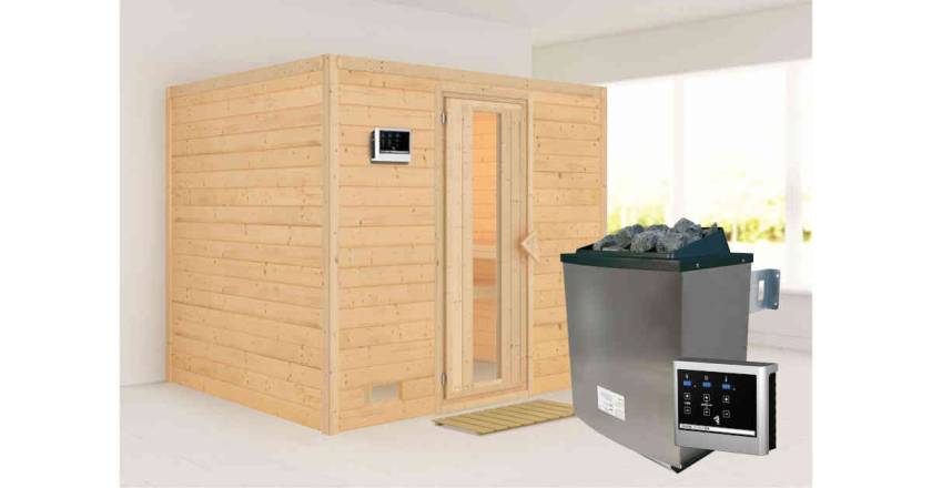 Karibu Sauna Sonara + 9kW Saunaofen mit ext. Steuerung Easy