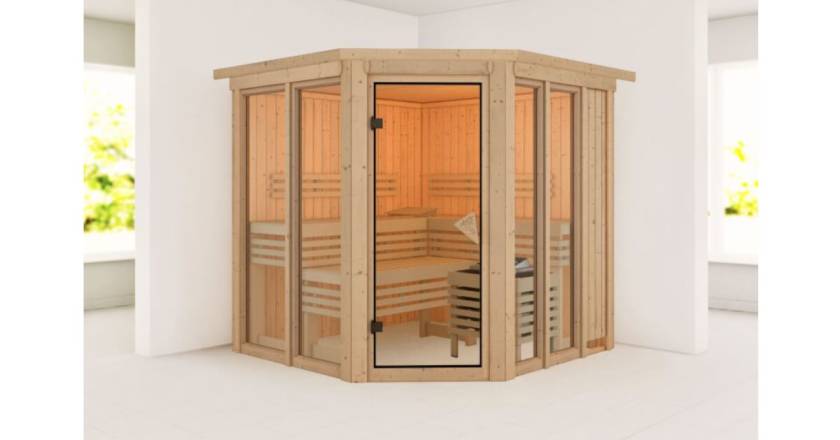 Karibu Sauna Airi mit Dachkranz ohne Ofen