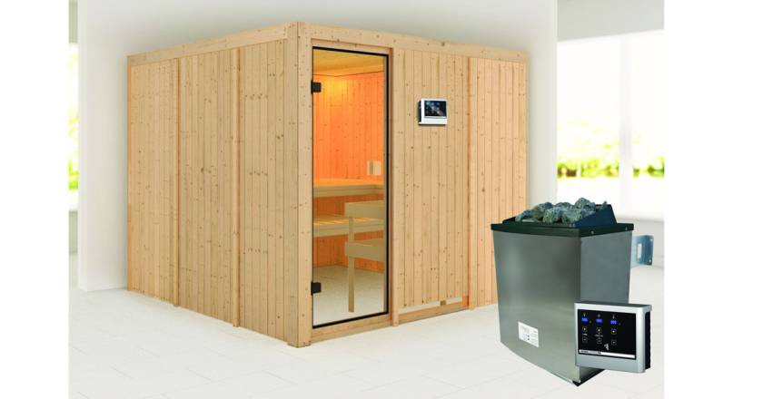 Karibu Sauna Arvika + 4,5kW Saunaofen mit ext. Steuerung Easy-Copy