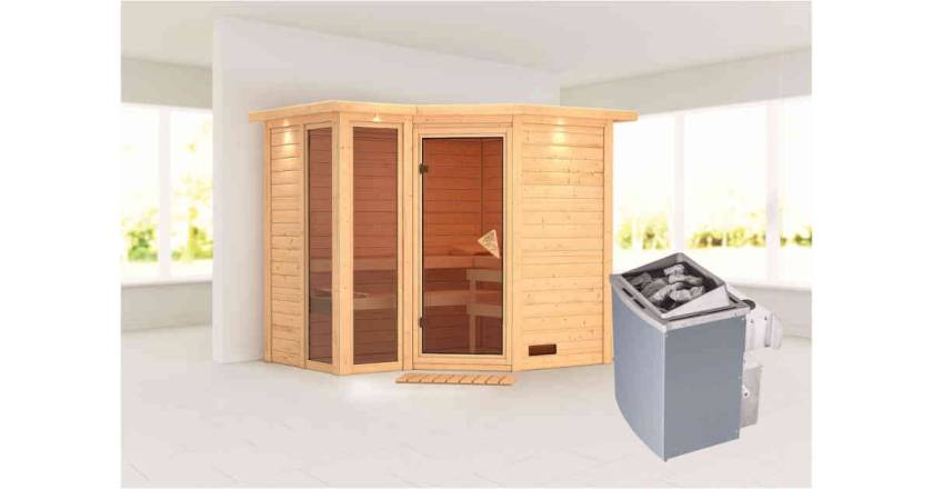 Karibu Sauna Amara + 9kW Saunaofen mit integr. Steuerung