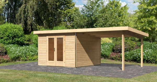 Karibu Gartenhaus Radeburg 1 mit 3,3m Anbau unbehandelt 38mm