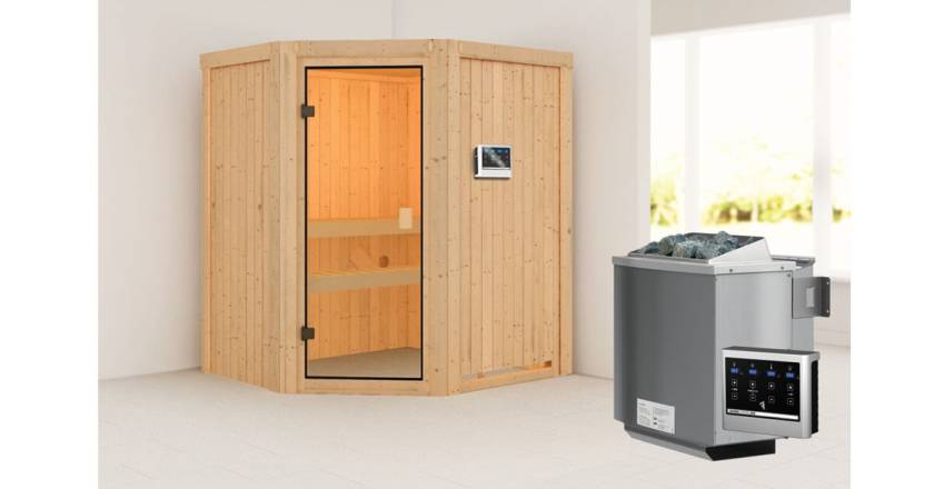 Karibu Sauna Faurin + 9kW BIO-Kombiofen mit ext. Steuerung Easy