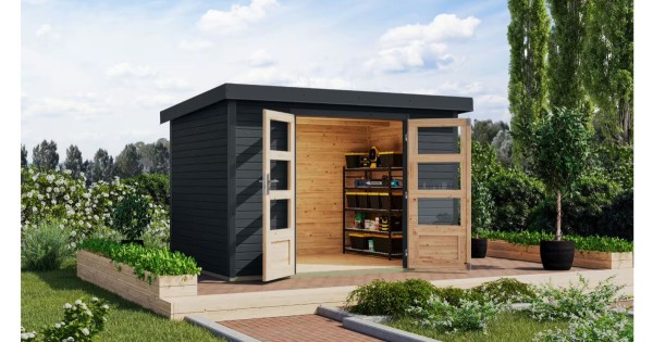 Karibu Hybrid Gartenhaus Jupiter 5 C 19 mm Blockbohlenhaus 299x243 cm anthrazit