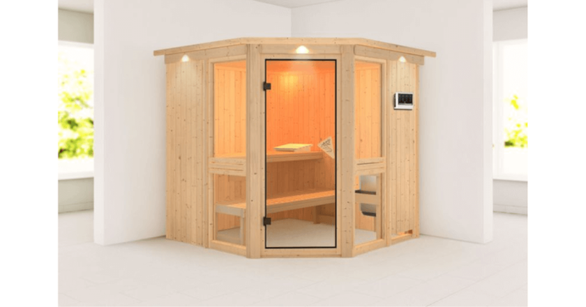 Karibu Sauna Amelia 2 mit Dachkranz ohne Ofen