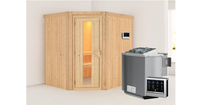 Karibu Sauna Siirin + 9kW BIO-Kombiofen mit ext. Steuerung Easy