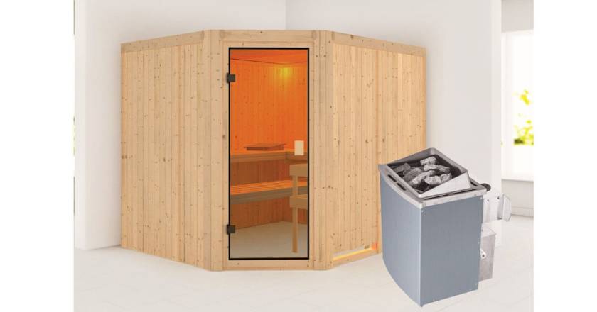 Karibu Sauna Horna + 4,5kW Saunaofen mit integrierter Steuerung