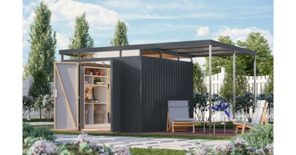 Karibu Metallhaus Aurum 3,5 mit Anbaudach Anthrazit 497 x 292 cm