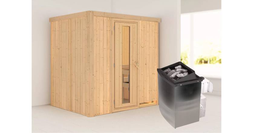 Karibu Sauna Bodin + 9kW Saunaofen mit integrierter Steuerung
