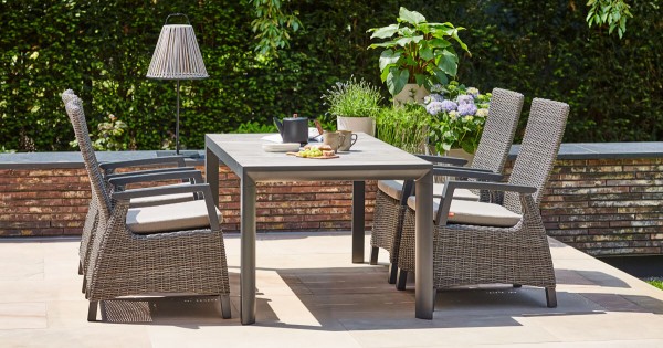 Gartenmöbel Set Siena Garden Silva Tisch 160x90cm mit 4 Gartensesseln Corido charcoal grey