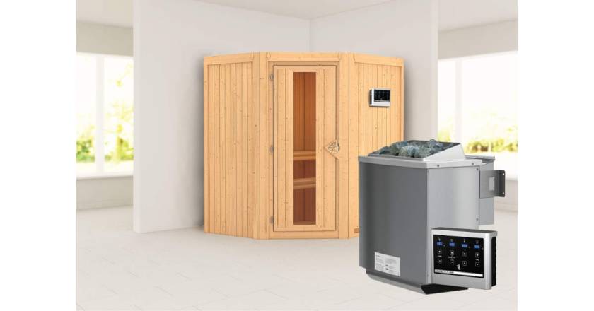 Karibu Sauna Taurin + 9kW BIO-Kombiofen mit ext. Steuerung Easy