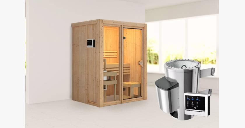 Karibu Sauna Avari 1 mit 3,6kW Plug&Play Ofen externe Steuerung