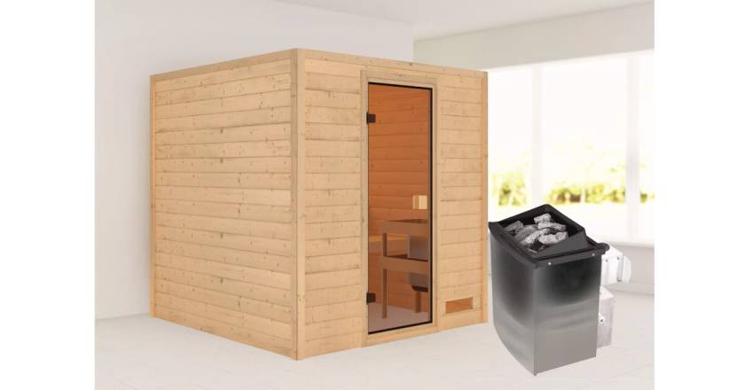 Karibu Sauna Jara + 9kW Saunaofen mit integrierter Steuerung