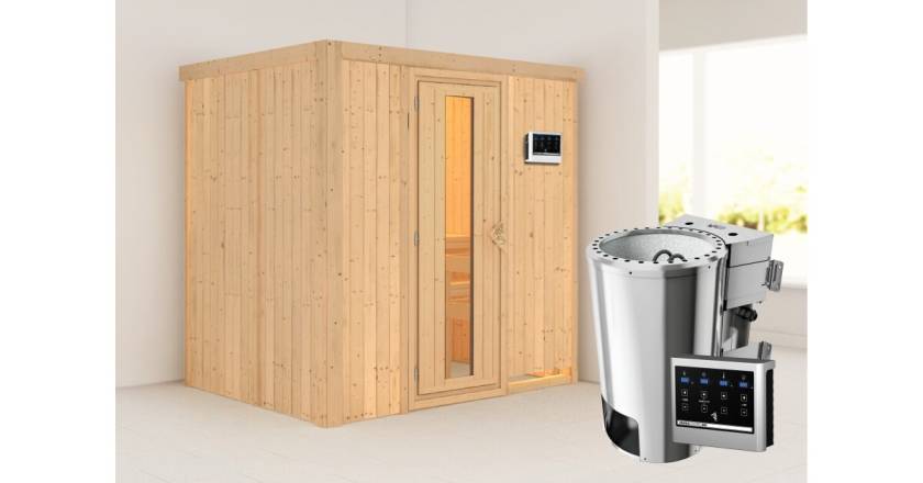 Karibu Sauna Fanja + 3,6kW Plug&Play BIO-Kombiofen mit ext. Steuerung Easy