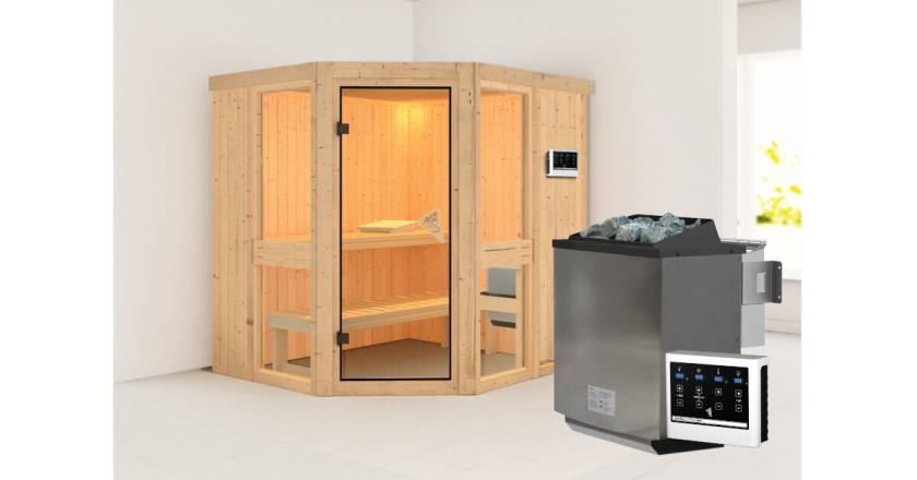 Karibu Sauna Amelia 1 + 9kW BIO-Kombiofen mit ext. Steuerung Easy