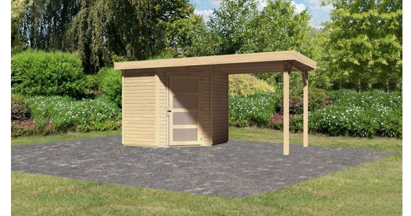 Karibu Gartenhaus 19mm Schwandorf 3 mit Anbau 2,40m unbehandelt