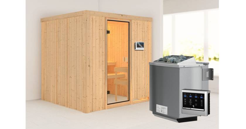 Karibu Sauna Tromsö + 9kW BIO-Kombiofen mit ext. Steuerung Easy