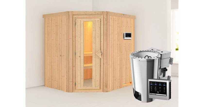 Karibu Sauna Lilja + 3,6kW Plug&Play BIO-Kombiofen mit ext. Steuerung Easy