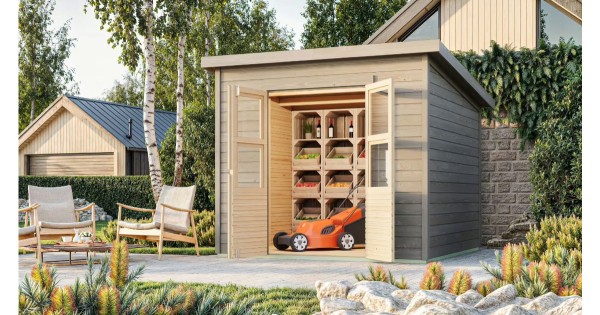 Karibu Gartenhaus 14 mm Merseburg 5 vorvergraut 238 x 214 cm