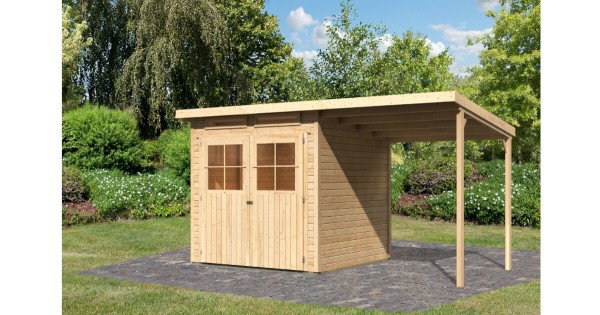 Karibu Gartenhaus 19mm Glücksburg 3 mit Anbau 397x217 cm naturbelassen