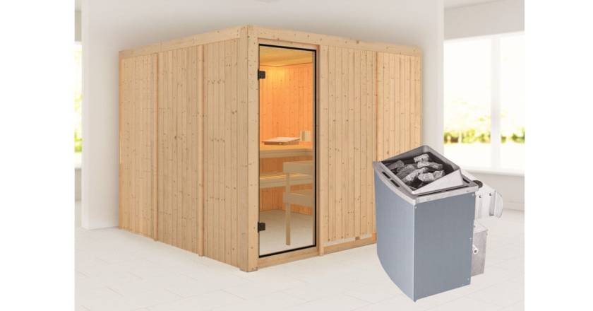 Karibu Sauna Arvika + 4,5kW Saunaofen mit integrierter Steuerung