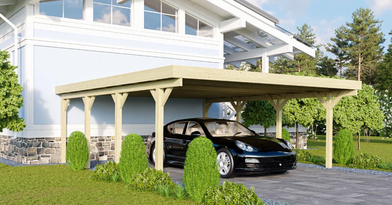 Karibu Doppelcarport Classic 2 kdi in 3 Varianten inkl. PVC-Dacheindeckung Variante A