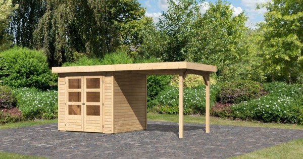 Karibu 19mm Gartenhaus Askola 2 mit Anbau 2,40m unbehandelt