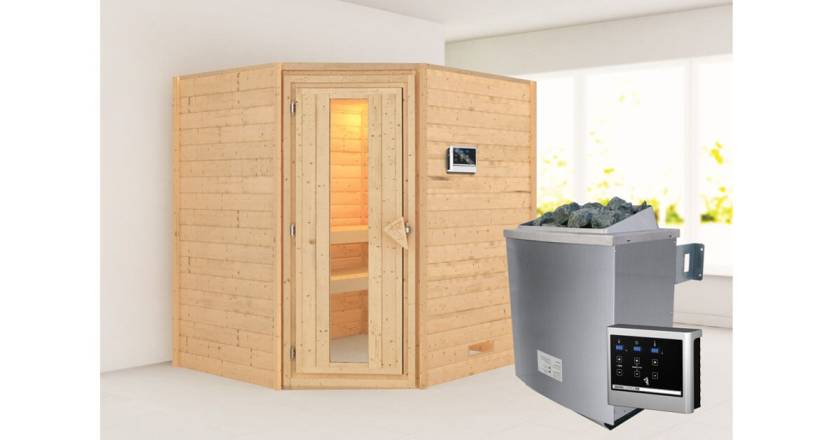 Karibu Sauna Mia + 9kW Saunaofen mit ext. Steuerung Easy